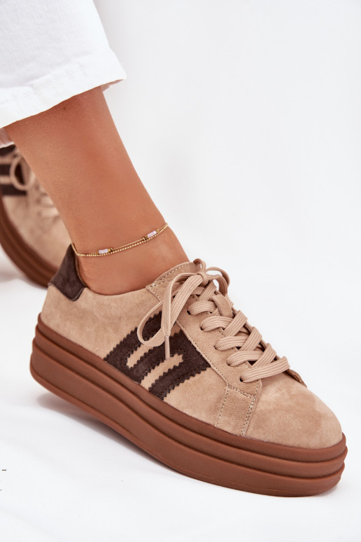 Scarpe modello sneakers Femminile con una piattaformaAbilitatoturalnego dalla pelle scamosciatau beige Eldira