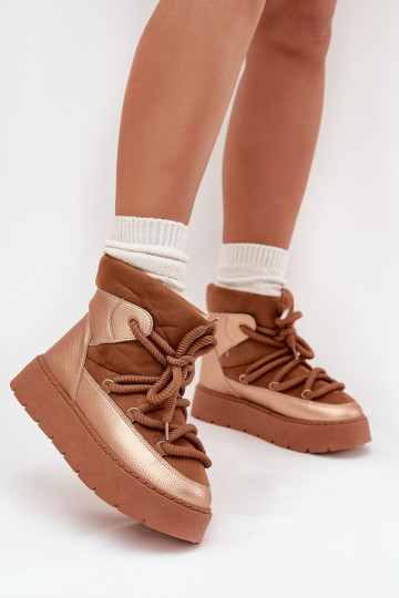 Basso Stivali da neve Femminile riscaldamento con pelliccia all internoGrubym INiązaniem colore marrone Xarina