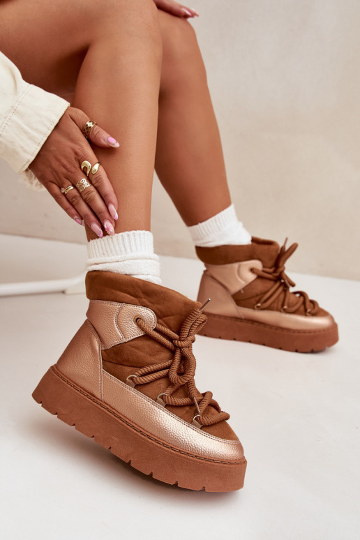 Basso Stivali da neve Femminile riscaldamento con pelliccia all internoGrubym INiązaniem colore marrone Xarina