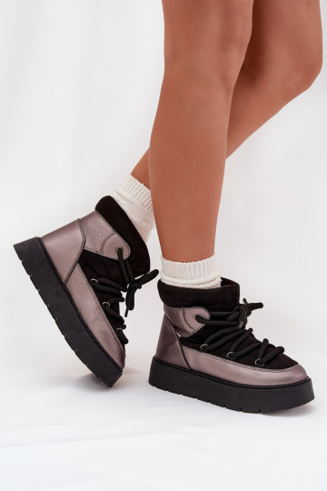 Basso Stivali da neve Femminile riscaldamento con pelliccia all internoGrubym INiązaniem colore nero Xarina