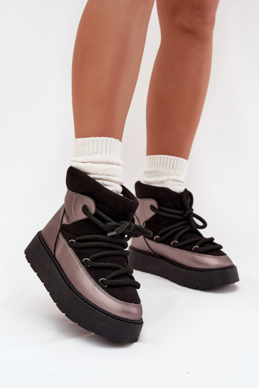 Basso Stivali da neve Femminile riscaldamento con pelliccia all internoGrubym INiązaniem colore nero Xarina