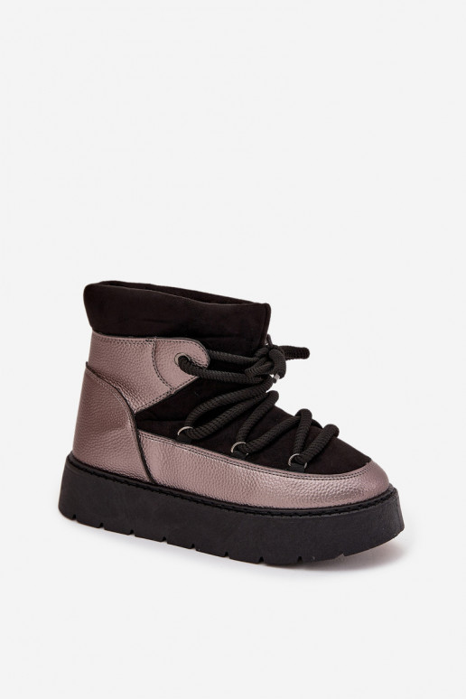 Basso Stivali da neve Femminile riscaldamento con pelliccia all internoGrubym INiązaniem colore nero Xarina