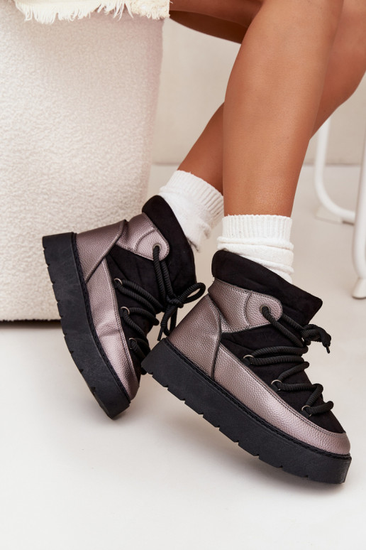 Basso Stivali da neve Femminile riscaldamento con pelliccia all internoGrubym INiązaniem colore nero Xarina