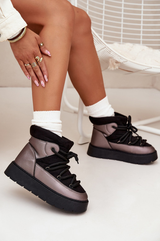 Basso Stivali da neve Femminile riscaldamento con pelliccia all internoGrubym INiązaniem colore nero Xarina