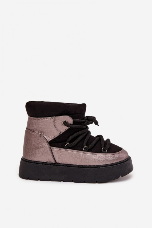 Basso Stivali da neve Femminile riscaldamento con pelliccia all internoGrubym INiązaniem colore nero Xarina