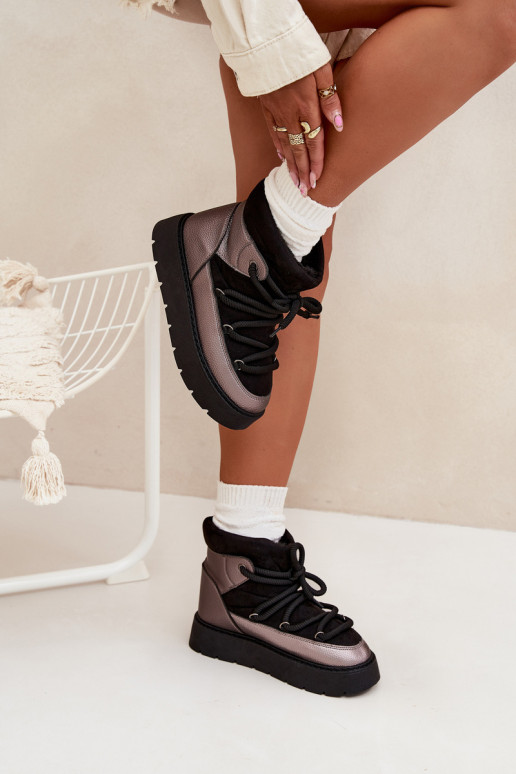 Basso Stivali da neve Femminile riscaldamento con pelliccia all internoGrubym INiązaniem colore nero Xarina