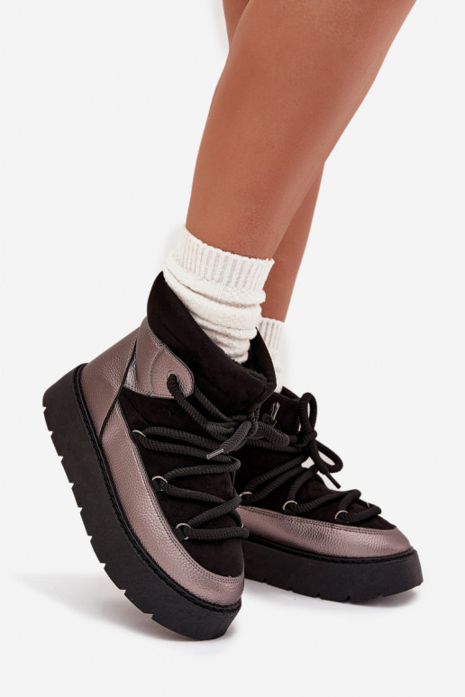 Basso Stivali da neve Femminile riscaldamento con pelliccia all internoGrubym INiązaniem colore nero Xarina