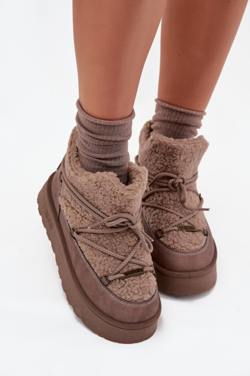 Stivali da neve Femminile con una piattaforma con una pelliccia Typu Baranek Big Star SS274112 colore marrone