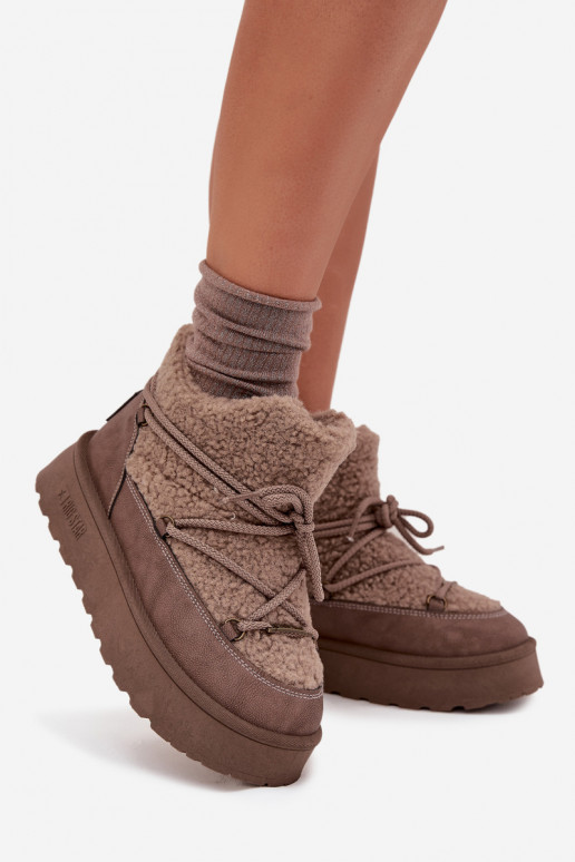 Stivali da neve Femminile con una piattaforma con una pelliccia Typu Baranek Big Star SS274112 colore marrone