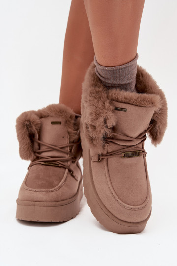 Stivali da neve da donna con platforma, pelliccia e lacci Big Star SS274114 color sabbia 2