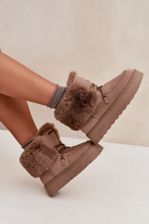 Stivali da neve Femminile con una piattaforma con una pelliccia I INiązaniem Big Star SS274114 beige