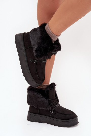 Stivali da neve da donna con platforma, pelliccia e lacci Big Star SS274113 color nero