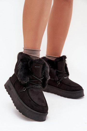 Stivali da neve da donna con platforma, pelliccia e lacci Big Star SS274113 color nero 2
