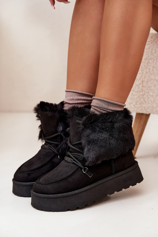 Stivali da neve Femminile con una piattaforma con una pelliccia I INiązaniem Big Star SS274113 colore nero