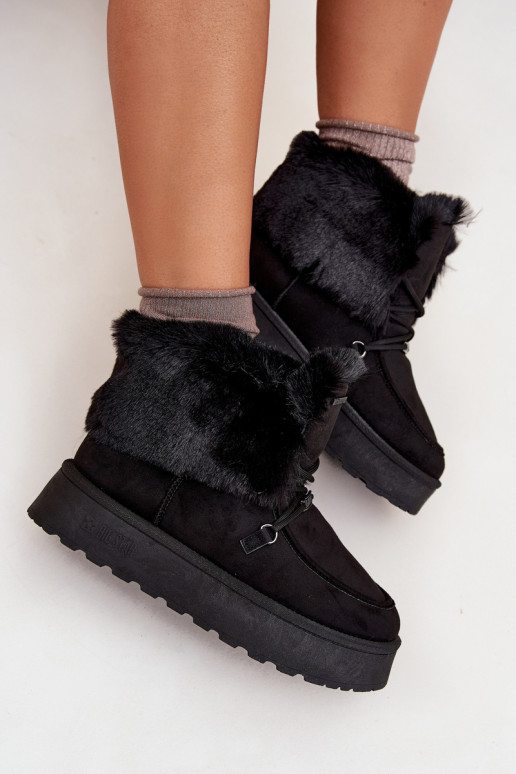 Stivali da neve Femminile con una piattaforma con una pelliccia I INiązaniem Big Star SS274113 colore nero