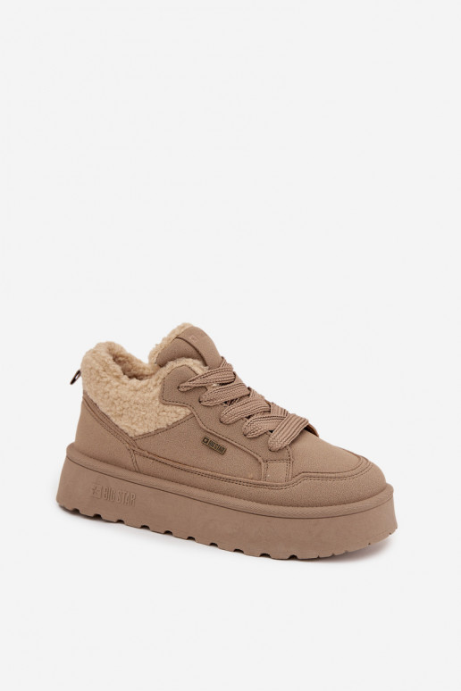 Scarpe modello sneakers Femminile con una piattaforma con una pelliccia Typu Baranek Big Star SS274105 beige