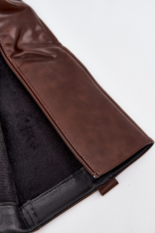 Stivali alti da donna con tacco basso, foderati, marroni Averna