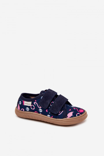 Infradito blu scuro "Barefoot" per bambini con fenicotteri Milami Saphira