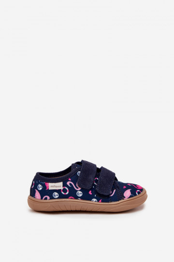 Infradito blu scuro "Barefoot" per bambini con fenicotteri Milami Saphira 2
