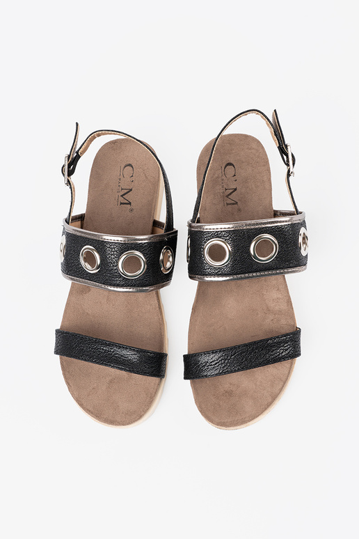 colore nero sandali z ozdobnymi metaloAymi kółkami