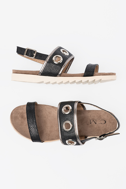 colore nero sandali z ozdobnymi metaloAymi kółkami