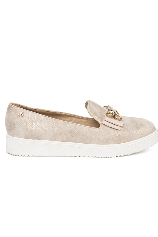 colore dorato mocassini z biżuteryjnym detalem na przodzie