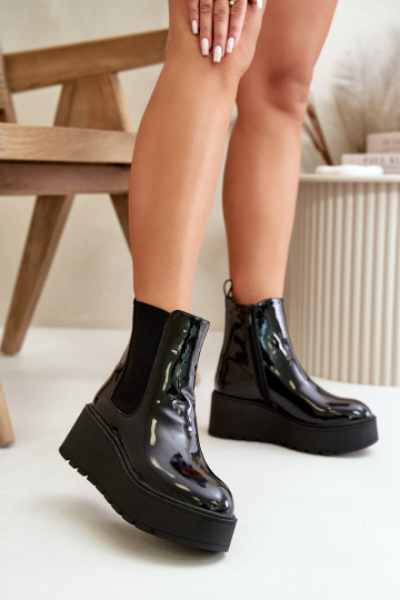 Stivaletti da donna verniciati con piattaforma e isolamento color nero INloedia