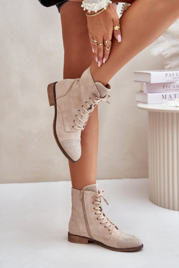 Decorato Stivali con tacchi larghi in ecopelle scamosciataoAe riscaldamento colore avorio Ellieo