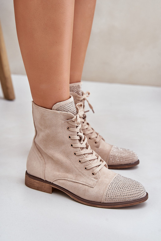 Decorato Stivali con tacchi larghi in ecopelle scamosciataoAe riscaldamento colore avorio Ellieo