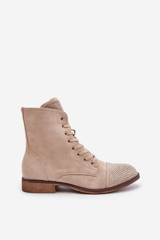 Decorato Stivali con tacchi larghi in ecopelle scamosciataoAe riscaldamento colore avorio Ellieo