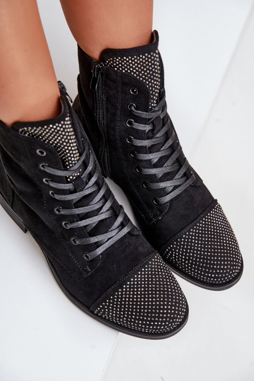 Decorato Stivali con tacchi larghi in ecopelle scamosciataoAe riscaldamento colore nero Ellieo