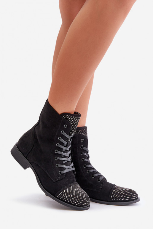 Decorato Stivali con tacchi larghi in ecopelle scamosciataoAe riscaldamento colore nero Ellieo