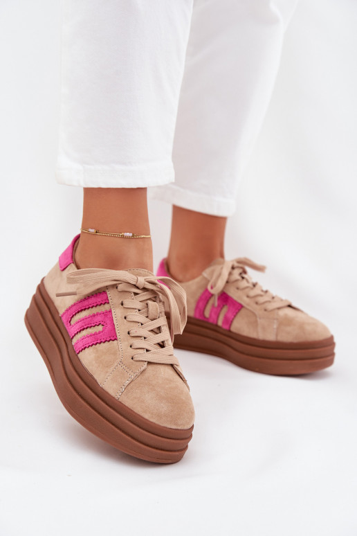 Scarpe modello sneakers Femminile con una piattaformaAbilitatoturalnego dalla pelle scamosciatau beige-colore rosa Eldira