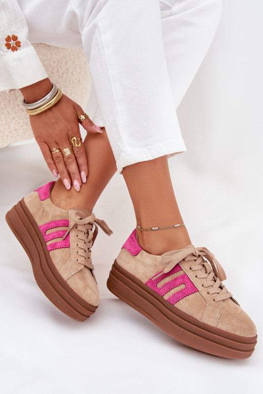 Scarpe modello sneakers Femminile con una piattaformaAbilitatoturalnego dalla pelle scamosciatau beige-colore rosa Eldira