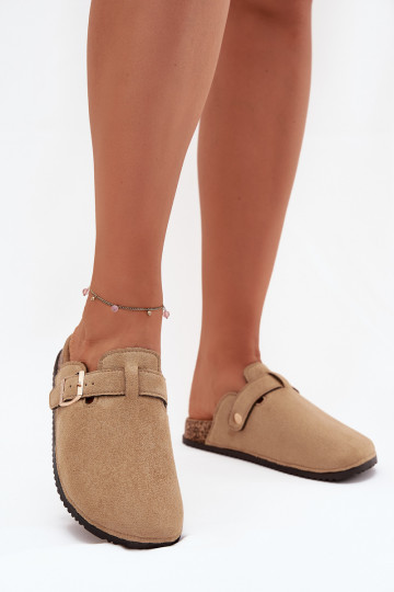 Ciabatte da donna a zoccolo con platform e fibbie dorate Big Star SS274738 color sabbia 2
