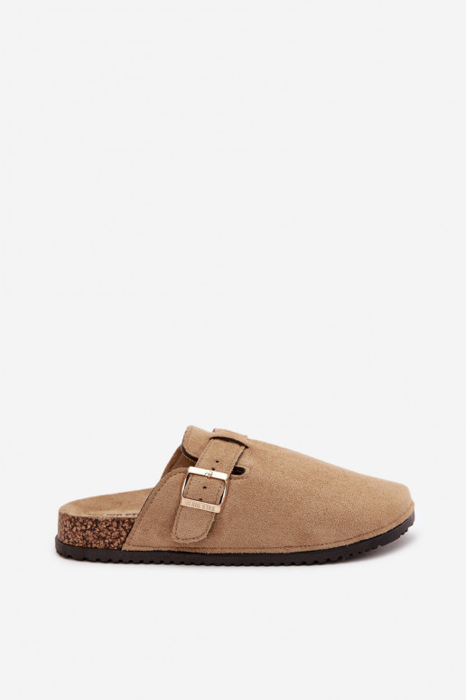 Pantofole Zoccoli Femminile con una piattaforma con fibbie dorate Big Star SS274738 beige