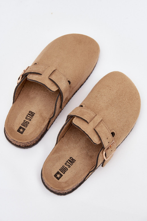 Pantofole Zoccoli Femminile con una piattaforma con fibbie dorate Big Star SS274738 beige