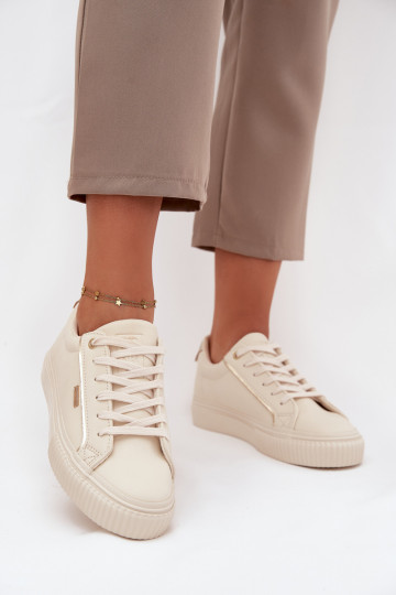 Sneakers da donna in pelle sintetica Big Star SS274027 color sabbia-oro 2