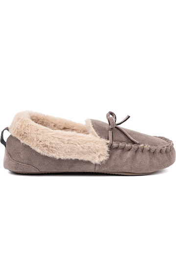 beige kapcie con un fiocco i puszystym Anętrzem typu mocassini 2