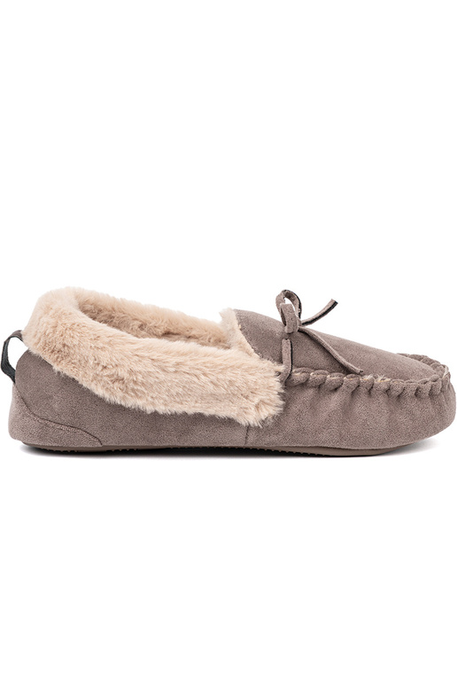 beige kapcie con un fiocco i puszystym Anętrzem typu mocassini