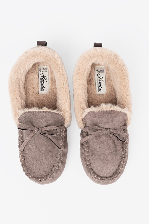 beige kapcie con un fiocco i puszystym Anętrzem typu mocassini