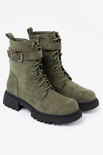 colore kaki stivali da equitazione alti z grubą podeszAą i laccim