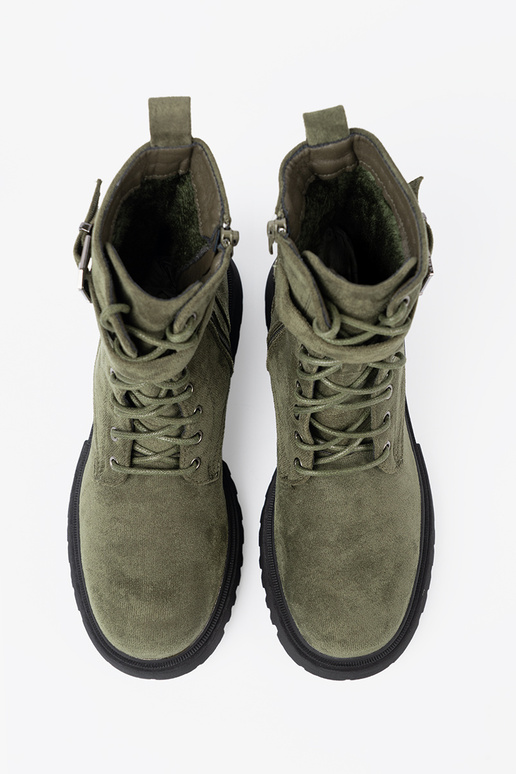 colore kaki stivali da equitazione alti z grubą podeszAą i laccim