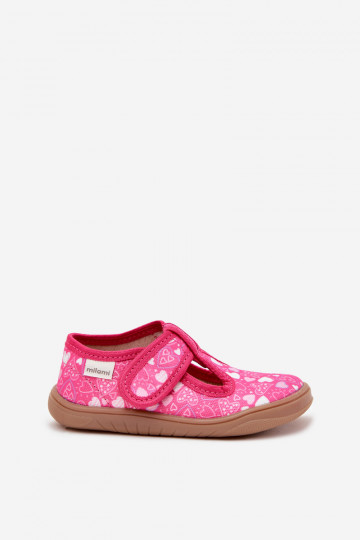 Ciabatte barefoot per bambini con cuoricini e chiusure adesive Milami rosa Talira 2