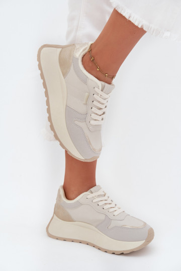 Scarpe da donna sneakers color avorio imbottite con plateau Big Star SS274008 HI-POLY SYSTEM