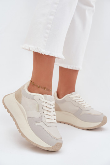 Scarpe da donna sneakers color avorio imbottite con plateau Big Star SS274008 HI-POLY SYSTEM 2