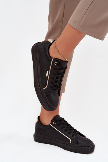 Scarpe da donna sneakers nere e oro in ecopelle Big Star SS274025