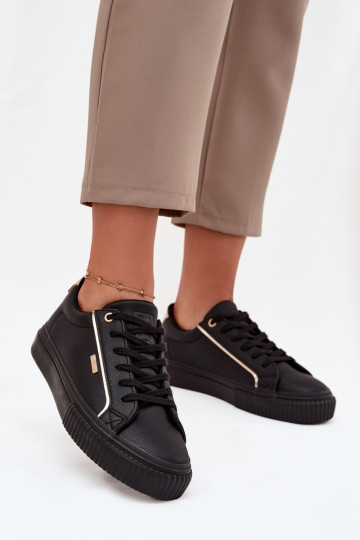 Scarpe da donna sneakers nere e oro in ecopelle Big Star SS274025 2