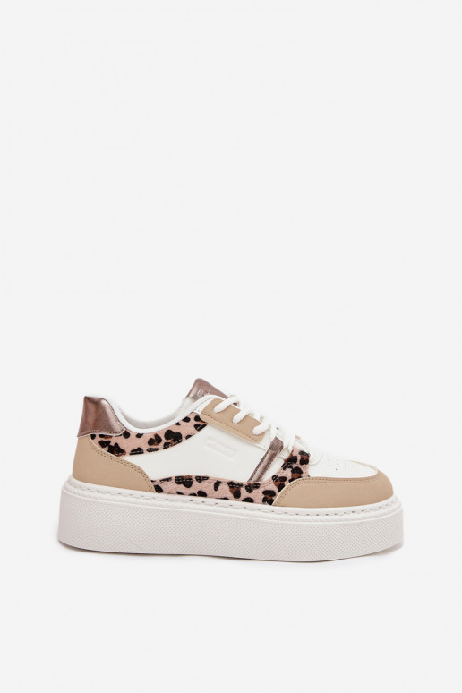 Femminile Scarpe modello sneakers con una piattaforma Big Star SS274357 con motivi di pelliccia di leopardo Bianco-beige