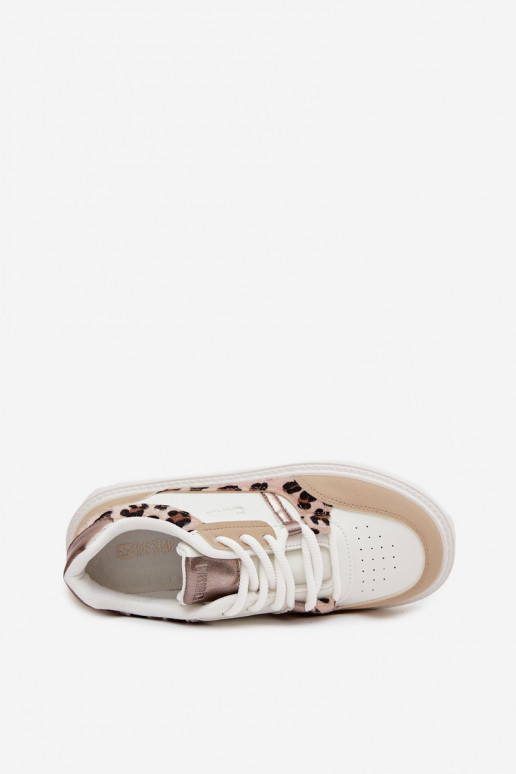 Femminile Scarpe modello sneakers con una piattaforma Big Star SS274357 con motivi di pelliccia di leopardo Bianco-beige